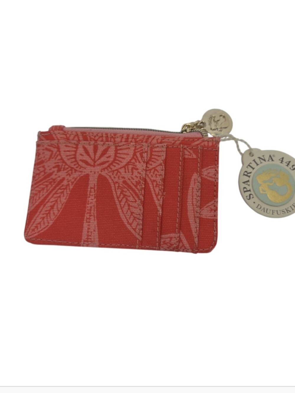 Spartina 449 Zip Card Holder Palmetto Frond Deep Orange NEW